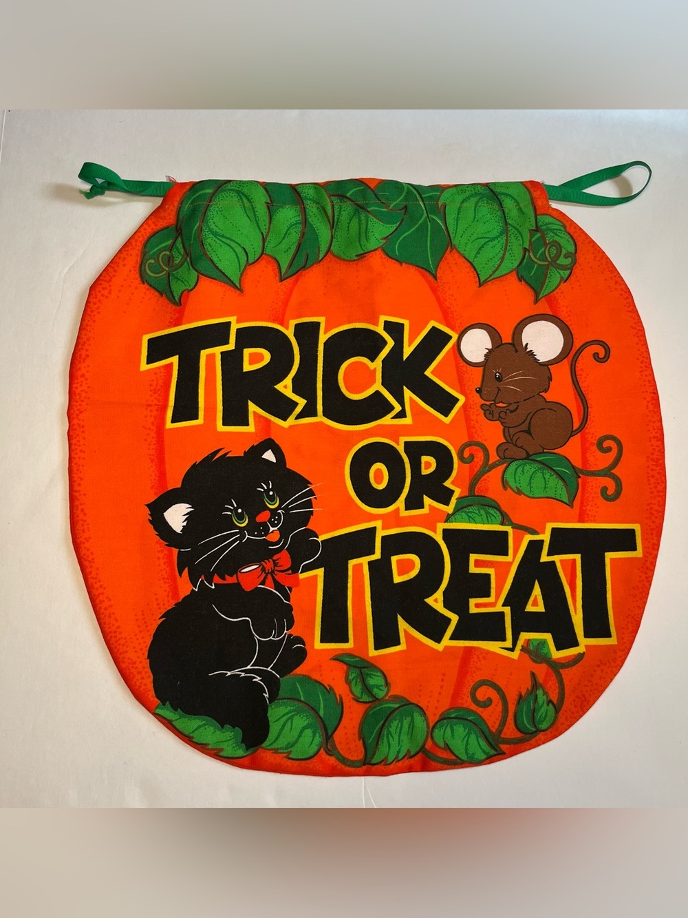 Vintage 90s Cranston VIP Fabric Halloween Trick or Treat Bag Black Cat Pristine